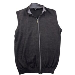 Saks Fifth Avenue Men's Dark Gray Merino Wool Blend Full Zip Vest Sweater XL